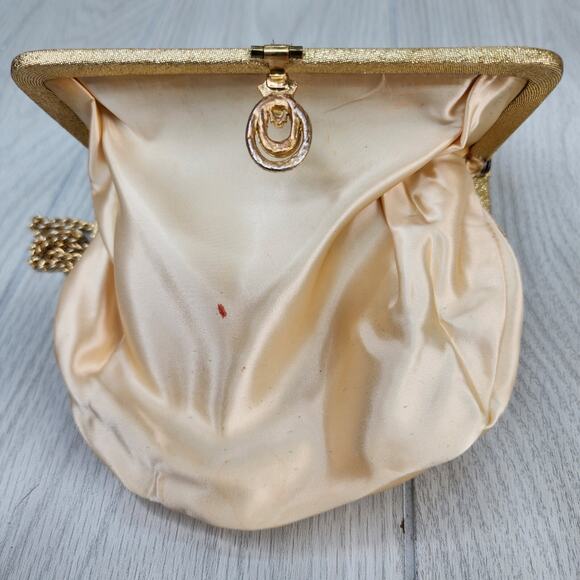 Vintage 60s 70s Gold Lame Evening Clutch Purse 6" Chain Strap Sparkly Holiday - Picture 13 of 16
